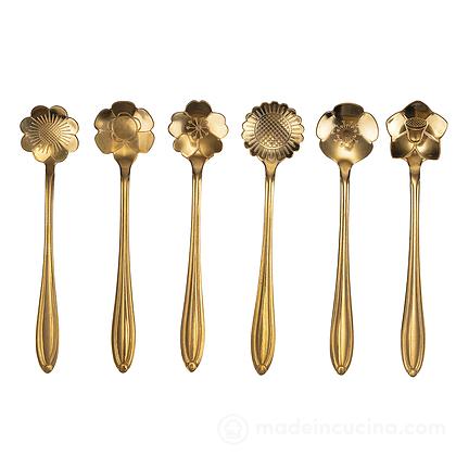 Set 6 cucchiaini fiore in acciaio inox Luxury finitura oro