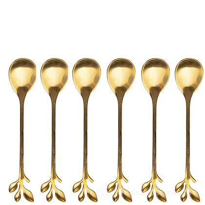 Set 6 cucchiaini foglie in acciaio inox Luxury finitura oro