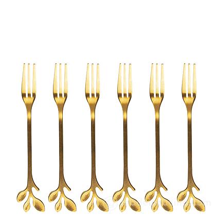 Set 6 forchettine foglie in acciaio inox Luxury finitura oro