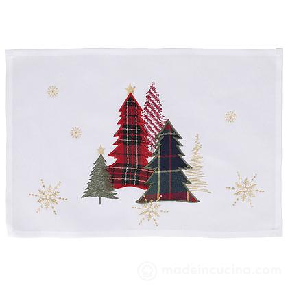 Tovaglietta natalizia in tessuto Xmas bianco decoro alberi cm 45x30