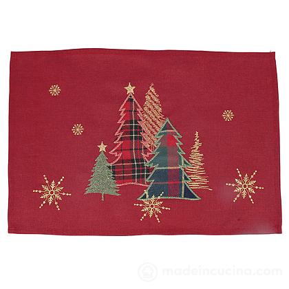 Tovaglietta natalizia in tessuto Xmas rosso decoro alberi cm 45x30