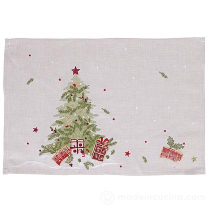 Tovaglietta natalizia in tessuto Xmas beige decoro albero con regali cm 45x30