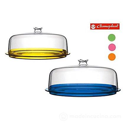 Piatto torta in plastica colorata con cupola trasparente (colori assoriti)