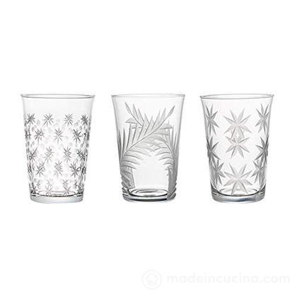 Set 3 bicchieri tumbler trasparenti con decorazione incisa