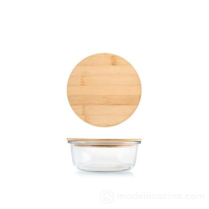 Contenitore in vetro tondo con coperchio in bambù Contenitore in vetro tondo con coperchio in bambù
