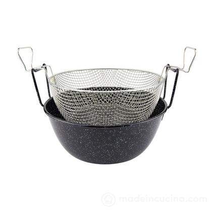 Pentola friggitrice in ferro smaltato e nichelato con cestello