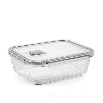 Contenitore in vetro rettangolare con coperchio in plastica e valvola