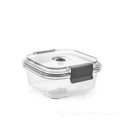 Contenitore in vetro quadrato con coperchio in plastica e valvola sottovuoto