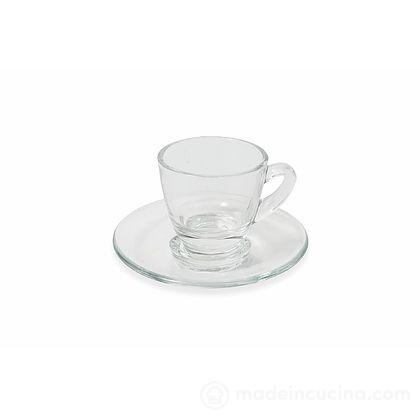 Set 6 tazzine da caffè in vetro trasparente con piattino Glass