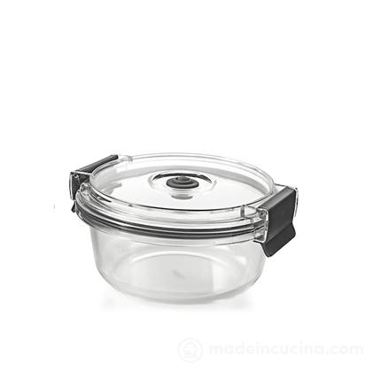 Contenitore in vetro tondo con coperchio in plastica e valvola sottovuoto Contenitore in vetro tondo con coperchio in plastica e valvola sottovuoto