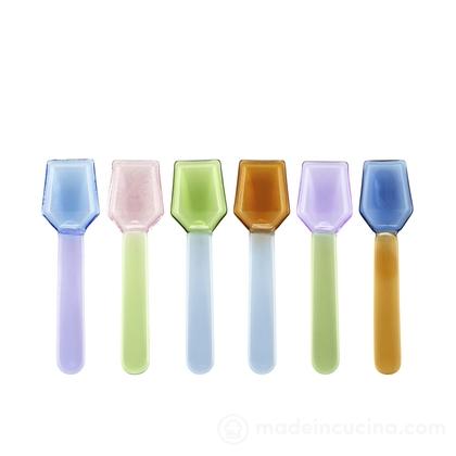Confezione 6 cucchiaini gelato in vetro borosilicato colori bi-color assortiti