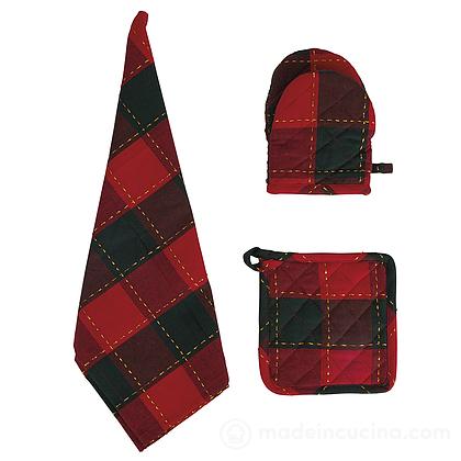 Set guanto presina e strofinaccio natalizio Tartan Red