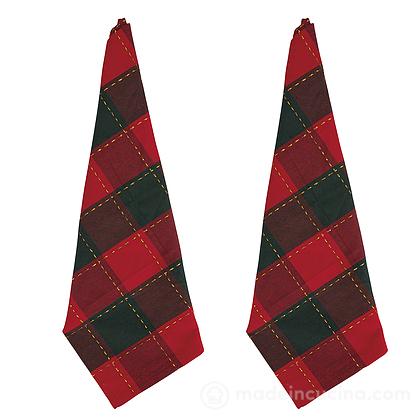 Set 2 strofinacci da cucina natalizi Tartan Red