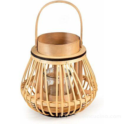 Lanterna in bambù con portacandela in vetro cm 21