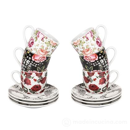 Set 6 tazzine da caffè con piattino Rose Baroque