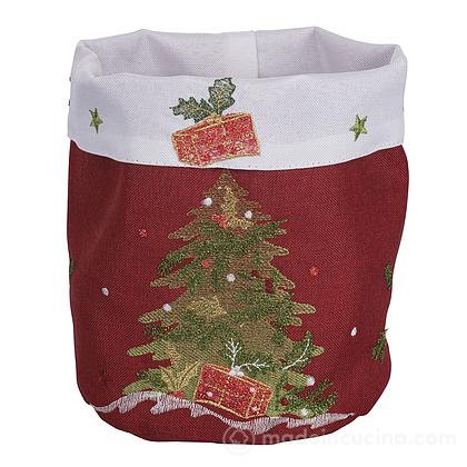 Cestino porta pane in tessuto Xmas rosso decoro albero con regali