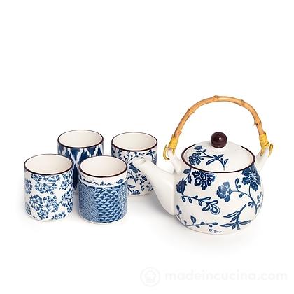 Set da tè in porcellana e bambù 5 pezzi Seta