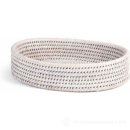 Cestino ovale in rattan bianco cm 24,5x19x5,5