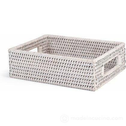 Cestino rettangolare in rattan bianco con manici cm 23x18x7