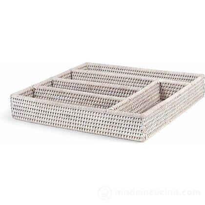 Contenitore porta posate 5 posti in rattan bianco cm 34x32x6,5