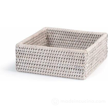 Contenitore quadrato multiuso in rattan bianco cm 19x7