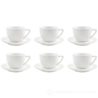 Set 6 tazze da tè con piattino in porcellana bianca
