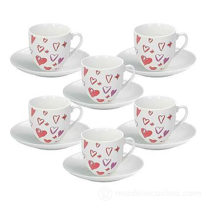 Set 6 tazze da tè con piattino Madison Amore bianco e rosso