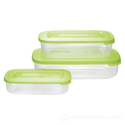 Set 3 contenitori rettangolariper alimenti Family Food verde