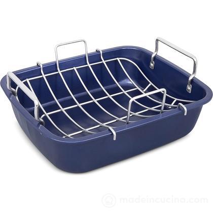 JY COOKMENT Teglia Forno In Acciaio Inox Con Griglia 41,5 Cm – Set Da Arrosto Per Tacchino, Pollo E Verdure Con Spazzola E Forchette - 2