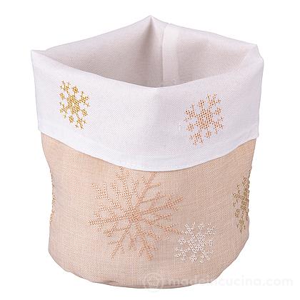 Cestino porta pane natalizio Xmas beige decoro fiocchi di neve