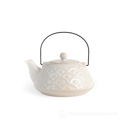 Teiera in stoneware bianco con filtro 0,7 litri