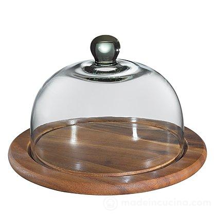 Campana formaggio con cupola in vetro e tagliere in legno di acacia