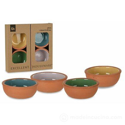 Set 4 ciotole in ceramica con fondo colorato cm 10