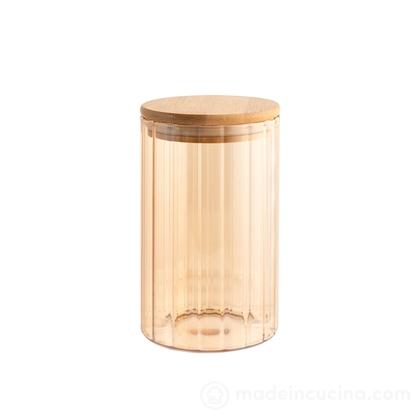 Barattolo in vetro borosilicato color ambra con tappo in legno
