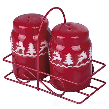 Set sale e pepe in ceramica con stand in metallo Red Xmas