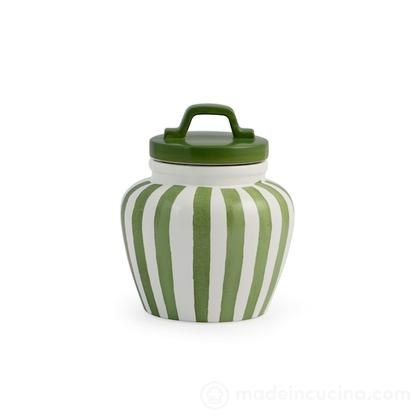 Barattolo in ceramica con coperchio decoro righe verdi