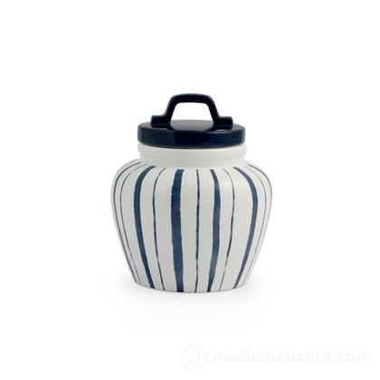 Barattolo in ceramica con coperchio decoro righe blu