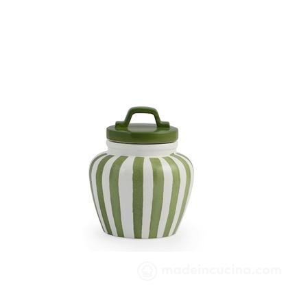 Barattolo in ceramica decoro righe verdi con coperchio con guarnizione in silicone