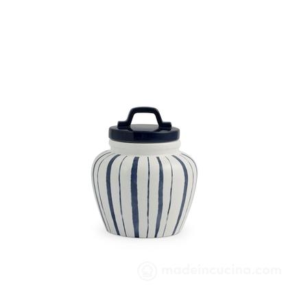 Barattolo in ceramica decoro righe blu con coperchio con guarnizione in silicone