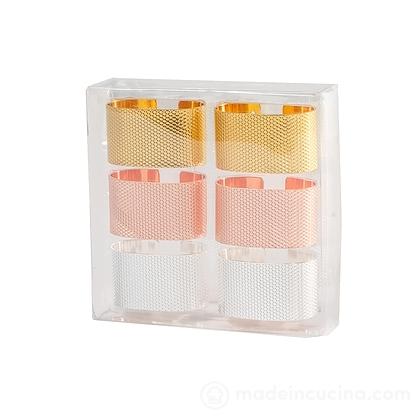 Set 6 lega tovaglioli in metallo finitura oro argento e rame