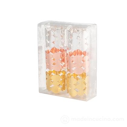 Set 6 lega tovaglioli decoro ellissi in metallo finitura oro argento e rame