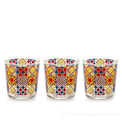 Set 3 bicchieri in vetro decorato Mosaika cl 35
