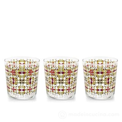 Set 3 bicchieri in vetro decorato Zafira cl 35