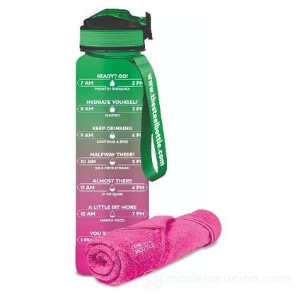Borraccia Motivazionale Rosa Verde 1 lt + Asciugamano Palestra (75x35)