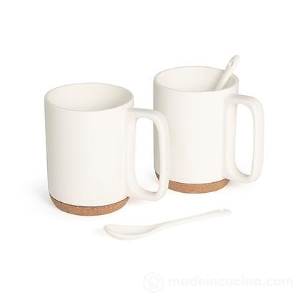 Set 2 tazze in porcellana con cucchiaino e base in sughero Milky cl 29