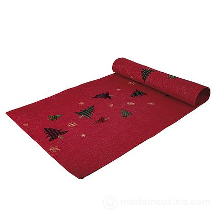 Runner natalizio Denver rosso decoro alberi cm 40x175