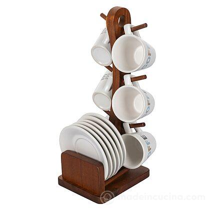 Set 6 tazzine da caffè con piattino e stand in legno Luxury