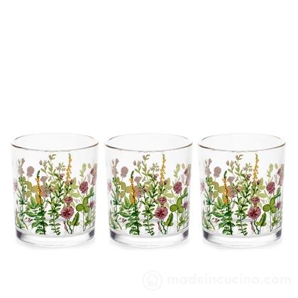 Set 3 bicchieri in vetro decorato Bloom cl 25