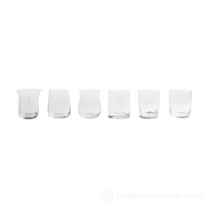 Set 6 bicchieri tumbler forme assortite texture trasparente