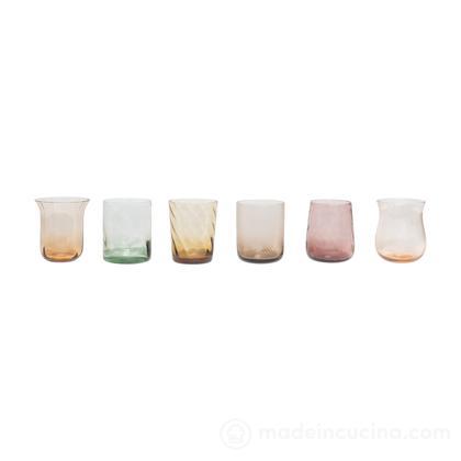 Set 6 bicchieri tumbler forme assortite texture ambra/rosa